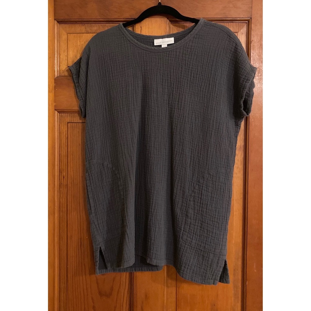 Pure Jill Womens S Gray Organic Cotton Double Gauze Tunic Top Minimalist Neutral